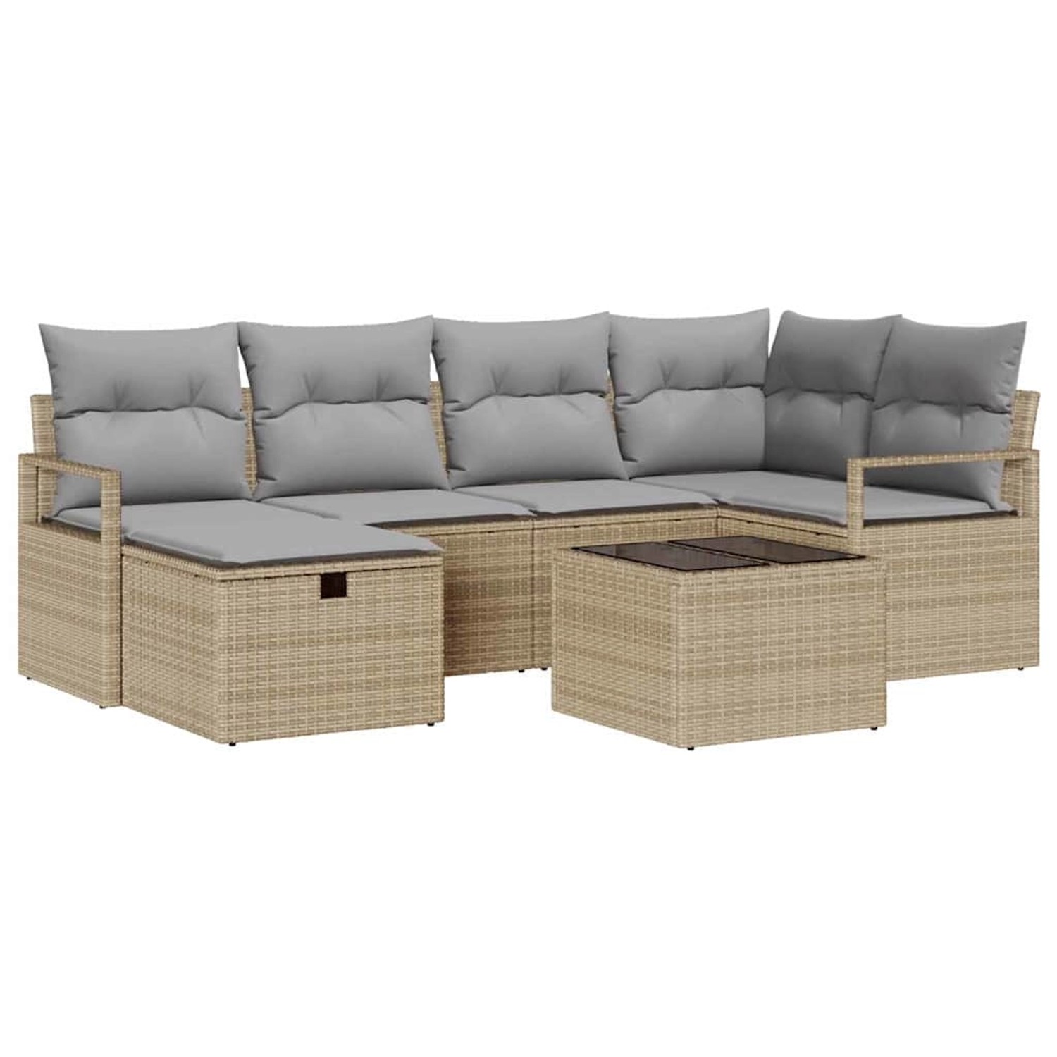 vidaXL Garten-Sofa-Set mit Kissen mit Speicher 7-Tlg Beige Poly Rattan 3360 günstig online kaufen