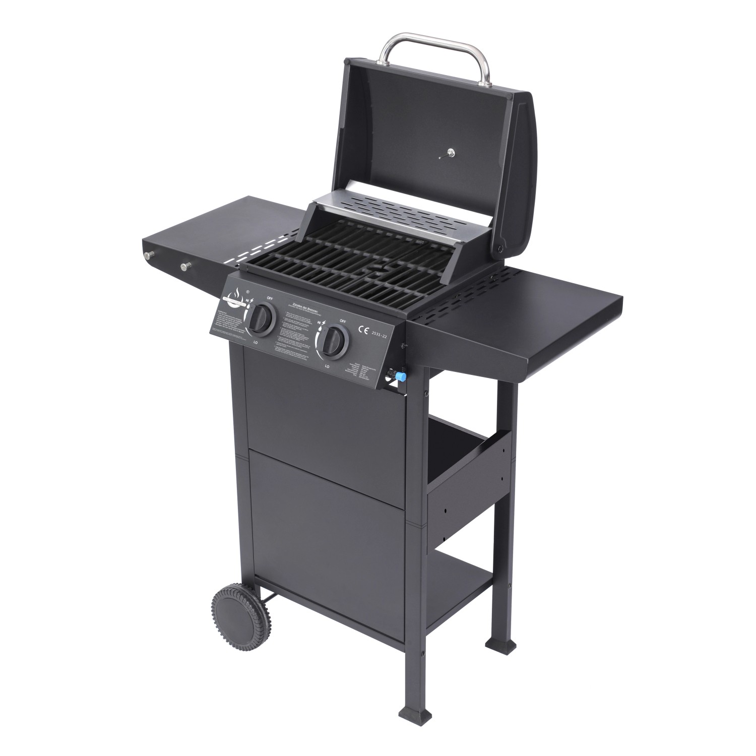 El Fuego San Jose Gasgrill mit 2 Brennern, gusseisernem Grillrost und Seitenablagen.