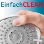 Detailaufnahme Handbrause des Schulte ExpressPlus Duschsystems White Style VersionSquare mit Anti-Kalk-Funktion.