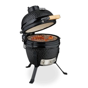 Relaxdays Kamado Grill Keramik Schwarz Mit Thermometer 56,5 cm x 43 cm x 46 cm 22 kg