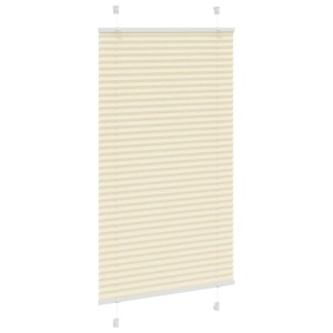 Cremefarbenes Plissee 70x100 cm aus Polyester für Fenster, mit Faltenstruktur und Bediengriffen.