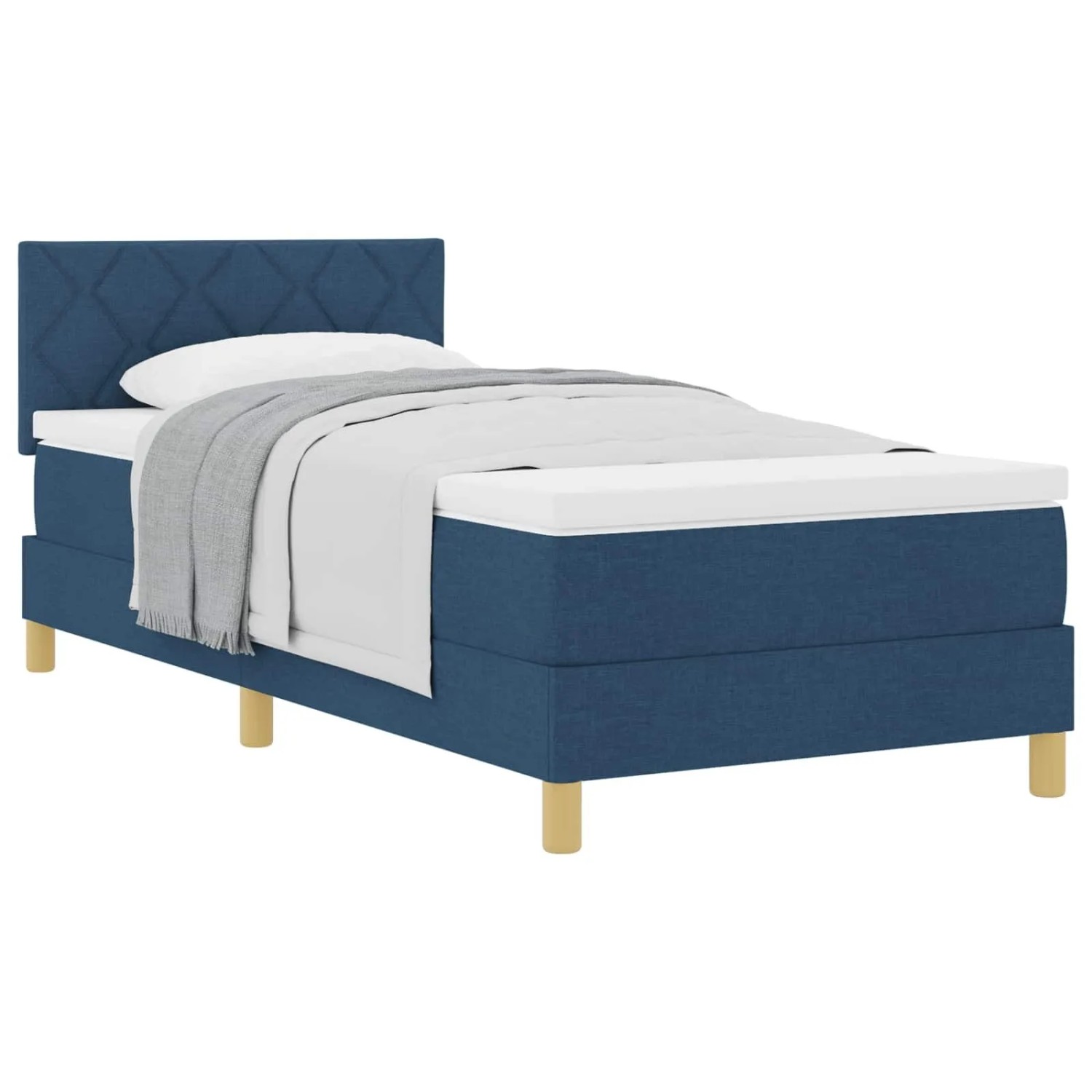 vidaXL Boxspringbett mit Matratze mit Kopfteil Blau 90 x 200 cm Stoff 3338971