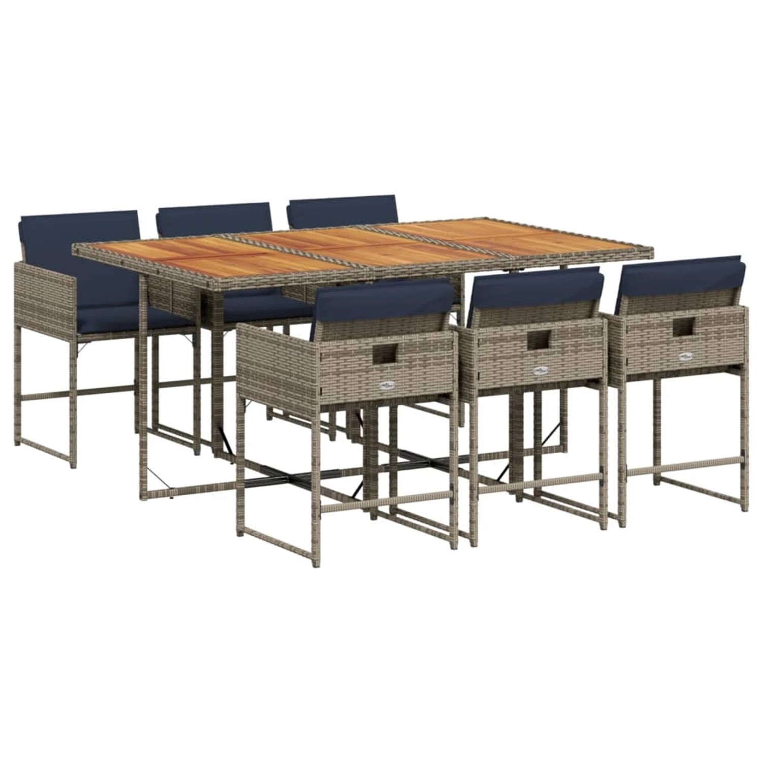 vidaXL 7-Tlg Garten-Essgruppe mit Kissen Grau Poly Rattan 3278044 günstig online kaufen