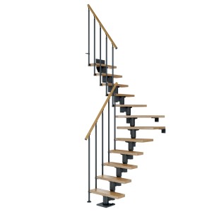 Dolle Mittelholmtreppe Dublin, Eiche/Anthrazit, 1/4 gewendelt, bis 292cm Geschosshöhe.