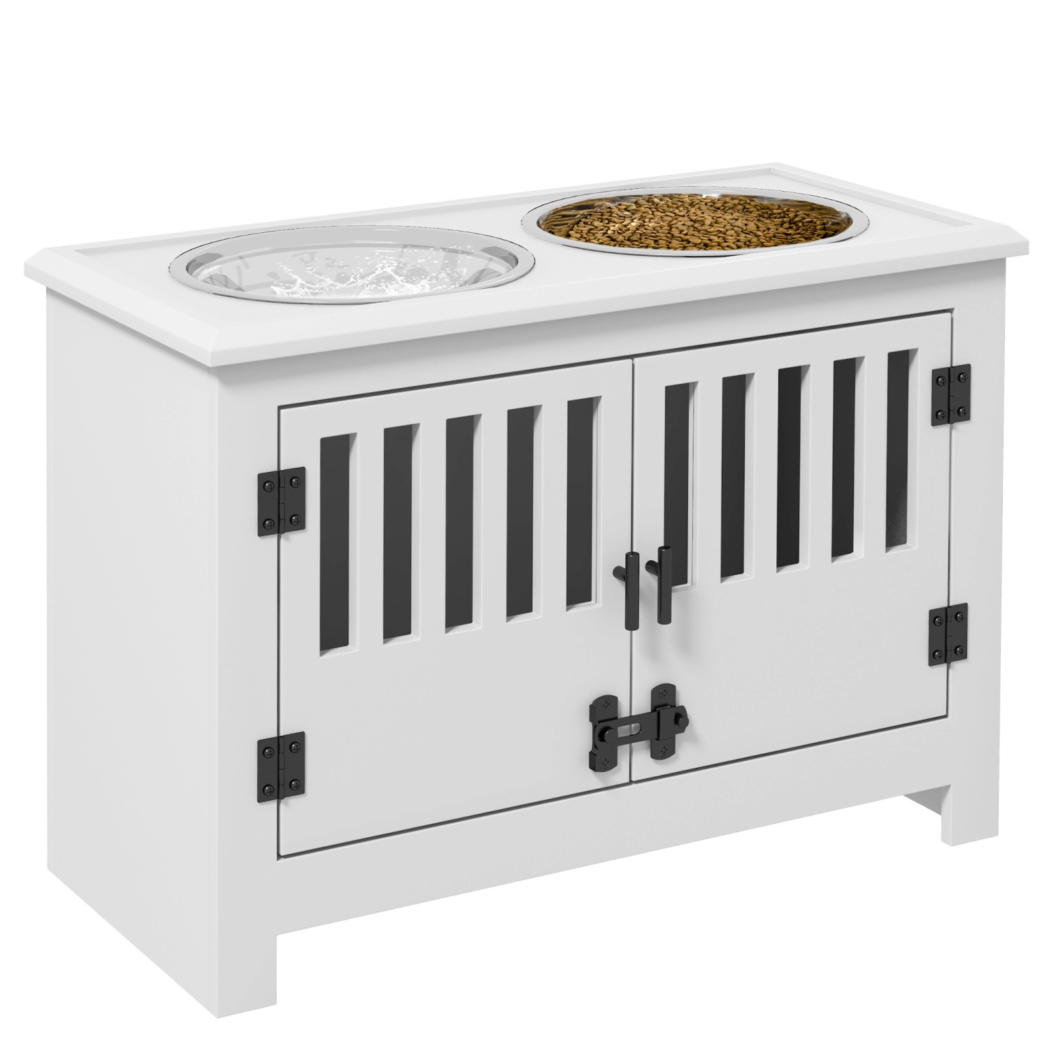 PawHut Futterstation Futternapf MDF Stahl Weiß 60L x 30B x 43H cm
