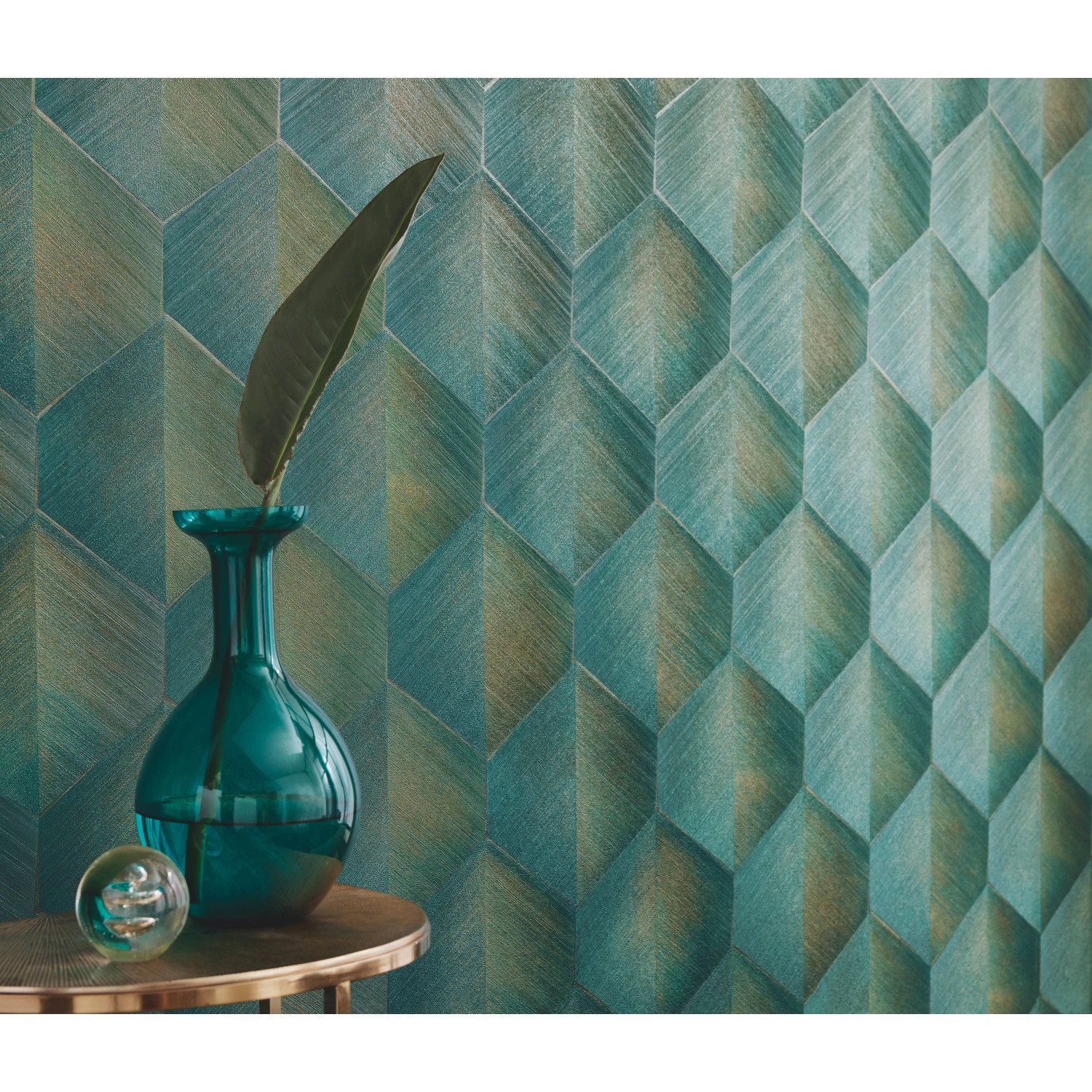Guido Maria Kretschmer Vliestapete Prisma Petrol mit 3D-Effekt und Glanz.