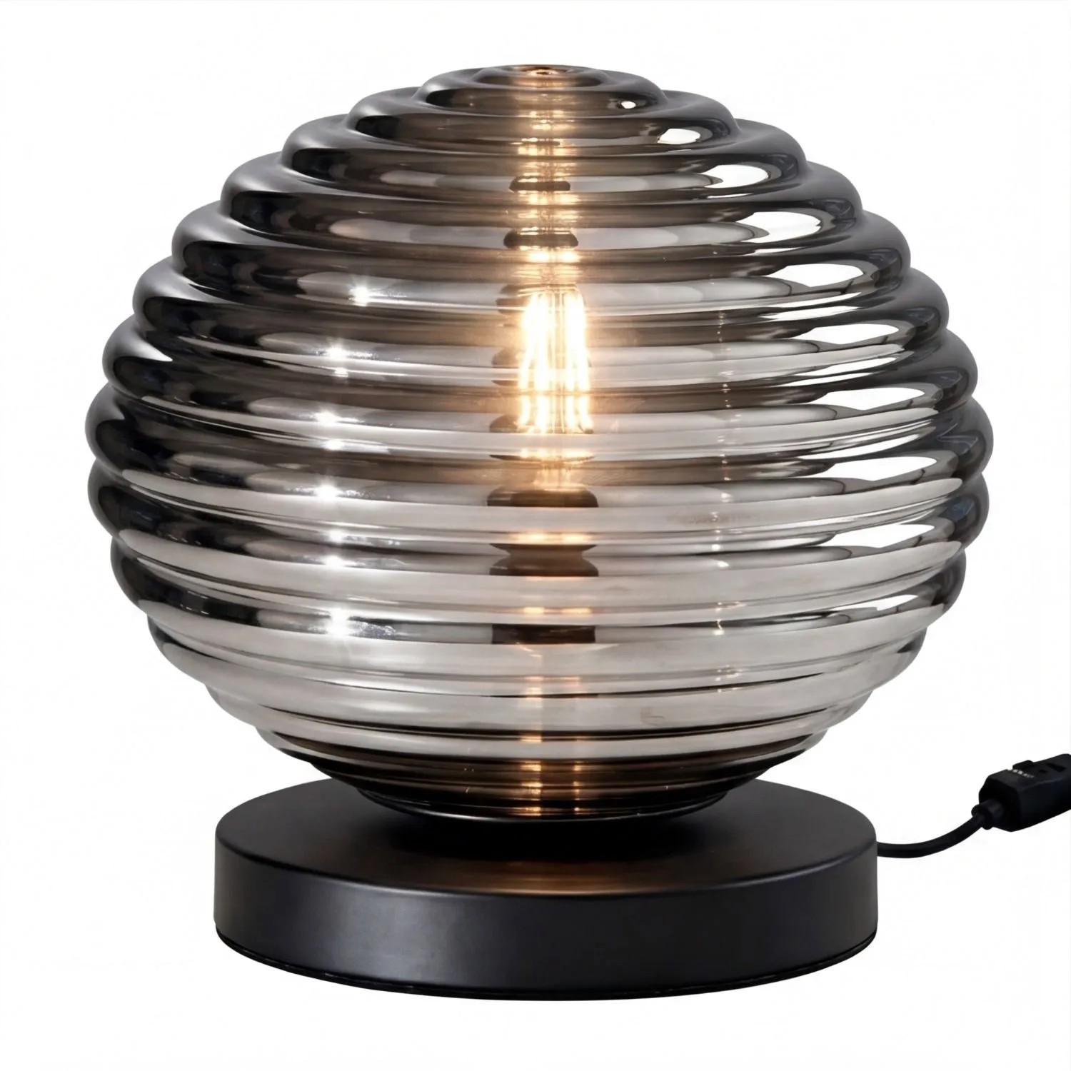 Licht-Erlebnisse Tischlampe Rauchglas Metall 28 CM Hoch Schwarz Grau E27