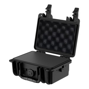Robuster, offener Wiltec Universalkoffer aus schwarzem Kunststoff mit anpassbarem Würfelschaumstoff für sicheren Transport.