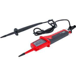 Roter BGS Spannungsprüfer 40110 mit Digitalanzeige und zwei Prüfspitzen für Elektriker-Werkzeug.