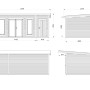 Technische Zeichnung Palmako Holz-Gartenhaus Pultdach, Maße und Ansichten des unbehandelten Gartenhauses.