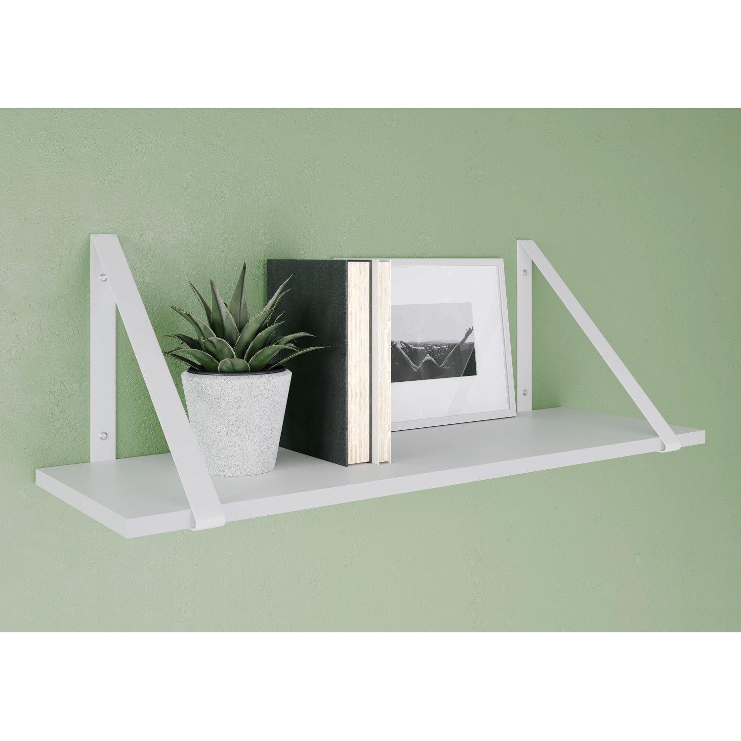 Wandregal mit weißer, matter Triangel Konsole, 27,2x27,2 cm, mit Deko-Elementen.