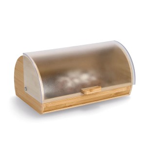 Brotkasten von Zeller aus Bambus und transparentem Kunststoff, 19x25x39 cm.