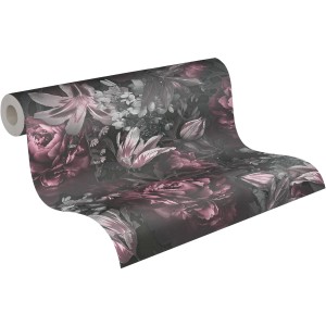 A.S. Création Vliestapete Rosen Grau-Rosa, florales Muster für Wandgestaltung.