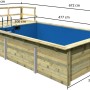 Karibu Holzpool 3 mit Sonnenterrasse, Leiter und blauer Innenfolie. KDI-Holzpool-Set mit Maßangaben.