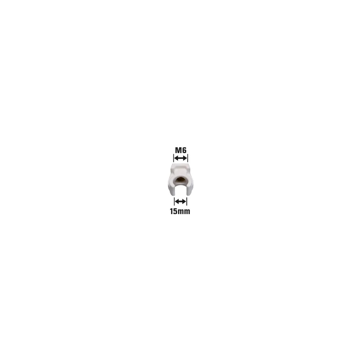 Weißer Rohrclip Ø 15 mm mit M6 Gewindehülse, 10er Pack.