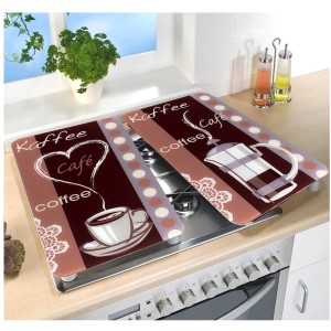 Wenko Herdabdeckplatten Kaffeeduft, 2er Set, Mehrfarbig. Universal für Elektro-, Gas- & Glaskeramikherde.