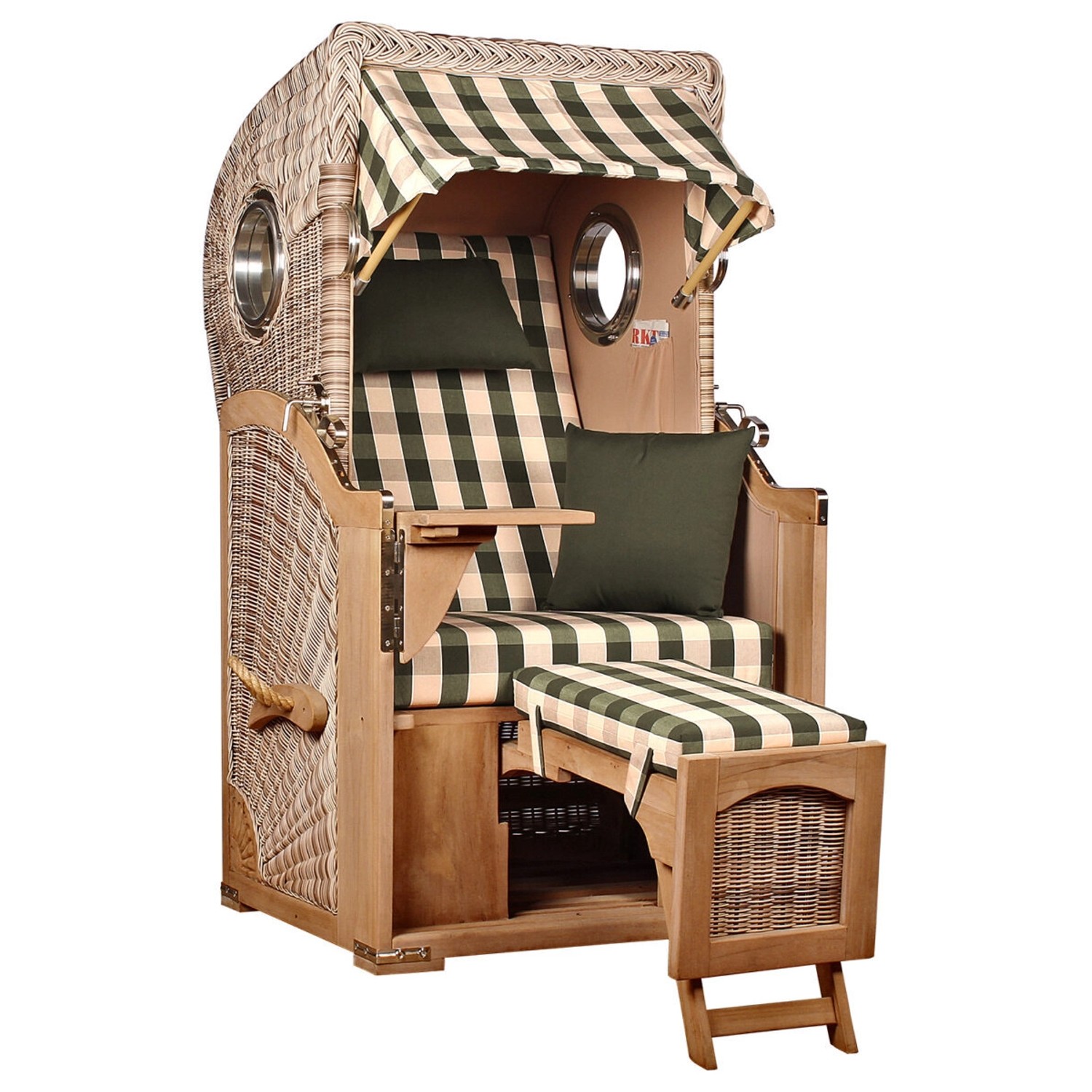 GarWoh - Strandkorb Rantum Single Bullauge Teak PE Shell Bezug Strandkorb Rantum Single Bullauge Teak PE Shell