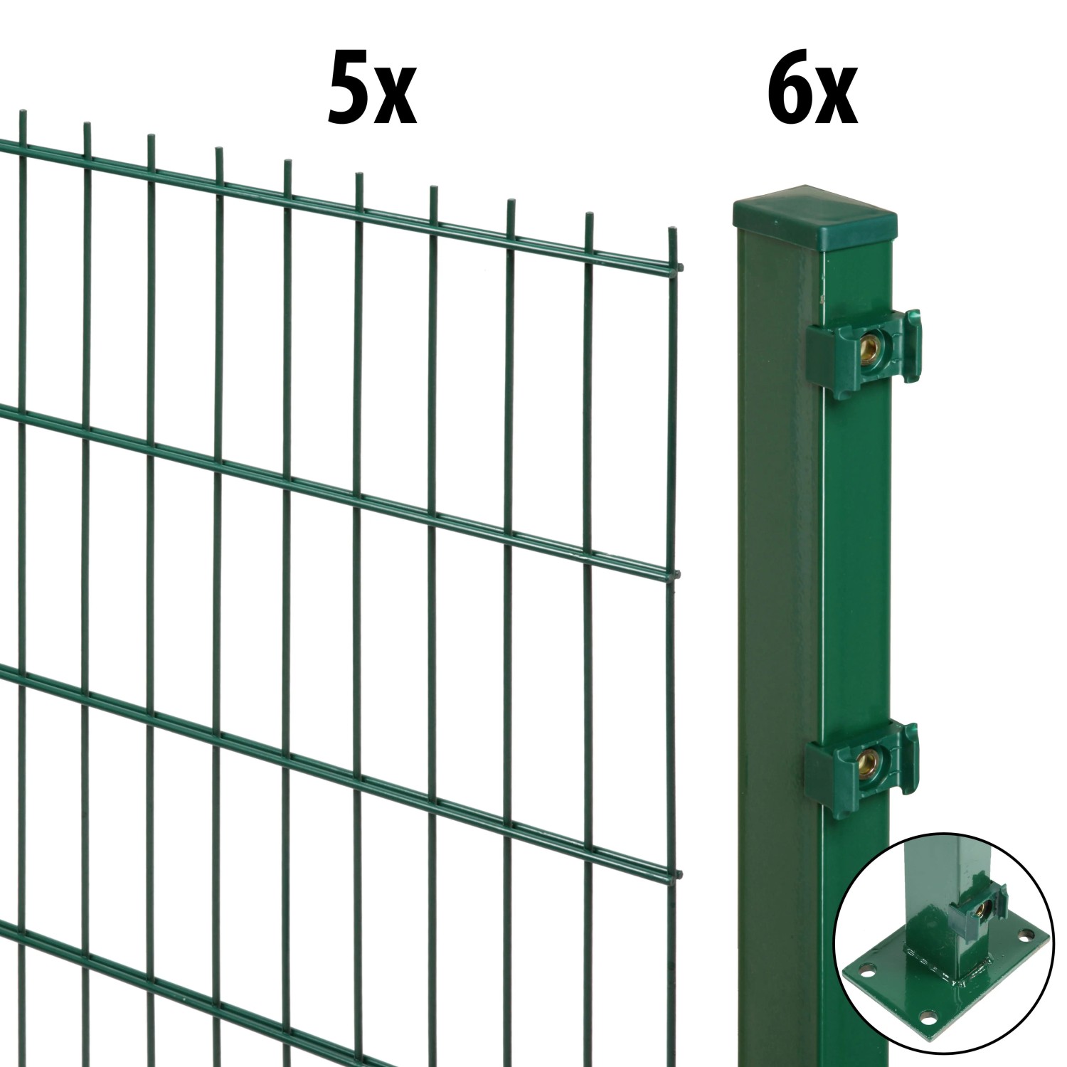 Floraworld Doppelstabmatten-Set mit Bodenplatte 100 cm x 10 m 60/40 Moosgrün