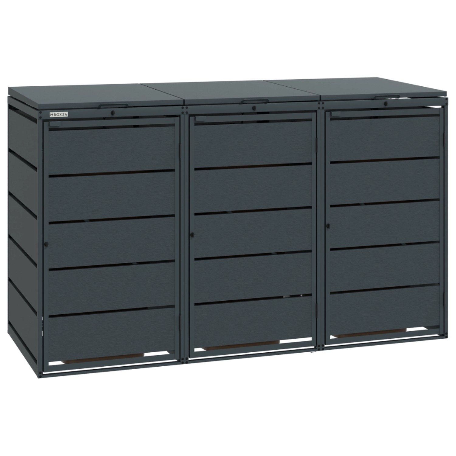 MBOX24 Classic Mülltonnenbox für 3 Mülltonnen (240L) aus Verzinktem Stahl 3er Metall Mülltonnenverkleidung in Anthrazit...