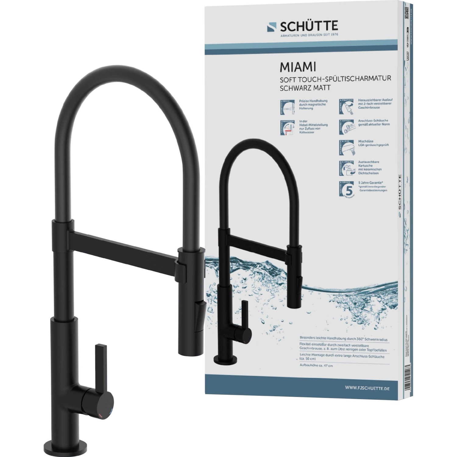 Schütte Spültischarmatur mit Soft-Touch Schlauch Miami Schwarz-Matt