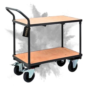 Grauer PROREGAL Tischwagen Profi mit 2 Etagen, Traglast 400 kg, für Werkstatt & Lager.