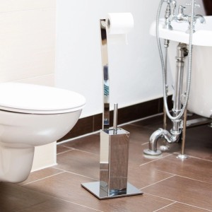 Relaxdays WC Garnitur Edelstahl Silber Rutschfest 71 cm x 20 cm x 20 cm 2,2 kg