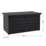 Juskys Metall Aufbewahrungsbox Limani Anthrazit mit Maßangaben, ideal für Garten & Terrasse.