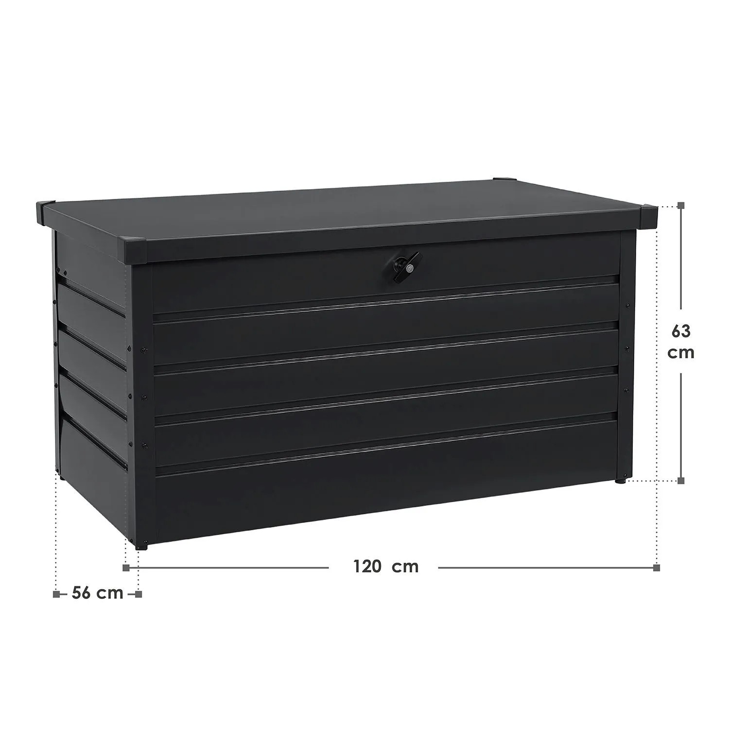 Juskys Metall Aufbewahrungsbox Limani Anthrazit mit Maßangaben, ideal für Garten & Terrasse.