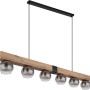 Moderne Globo Pendelleuchte Moitas, 6-flammig, schwarz matt mit rauchfarbenen Glasschirmen.