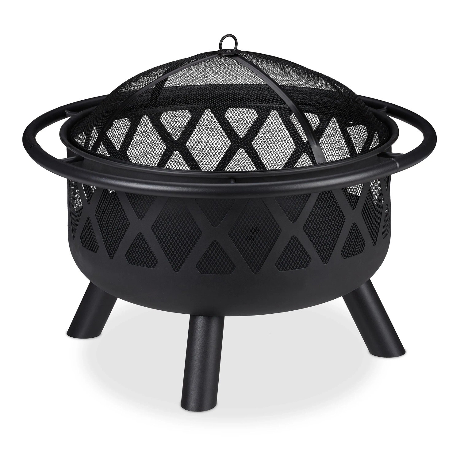 Relaxdays Feuerschale Stahl Schwarz mit Funkenschutz 58 cm x 75 cm 6,9 kg