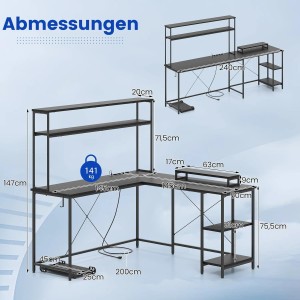 Costway L-förmiger Gaming Schreibtisch Schwarz