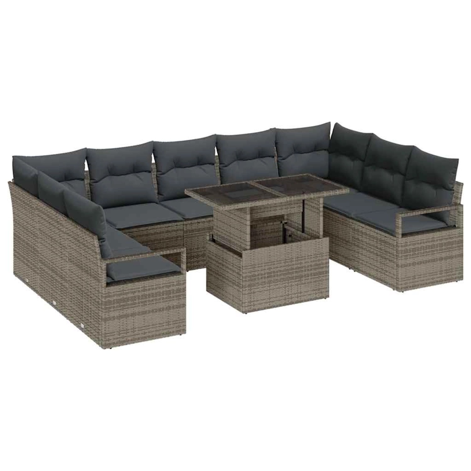 vidaXL Garten-Sofa-Set mit Speicher 10-Tlg Grau Poly Rattan 3357622 günstig online kaufen