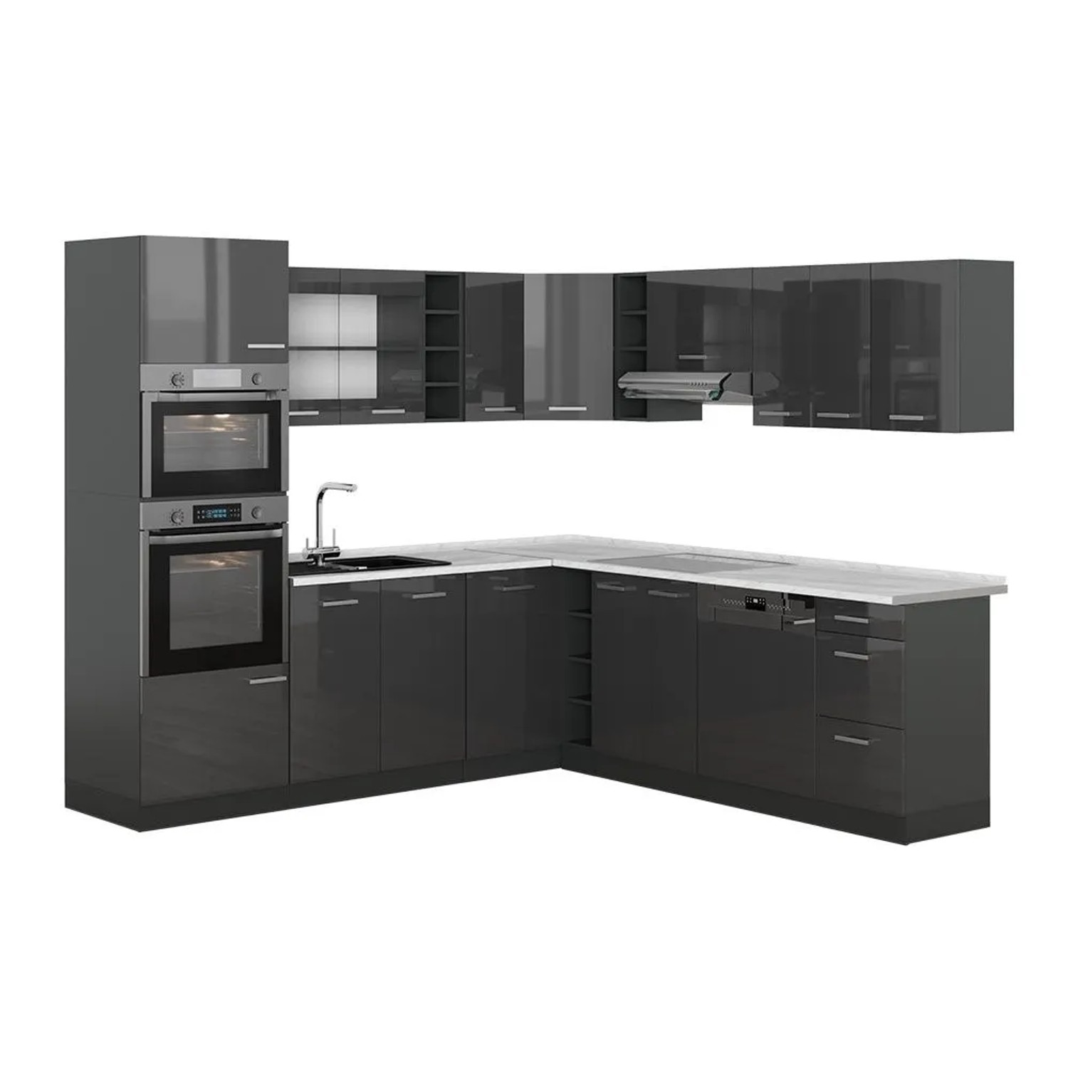 Vicco Eckküche R-Line Anthrazit Hochglanz/Anthrazit 247 x 82, AP Marmor