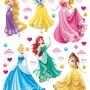 Disney Wandtattoo mit sechs Prinzessinnen: Schneewittchen, Rapunzel, Aurora, Cinderella, Arielle und Belle.
