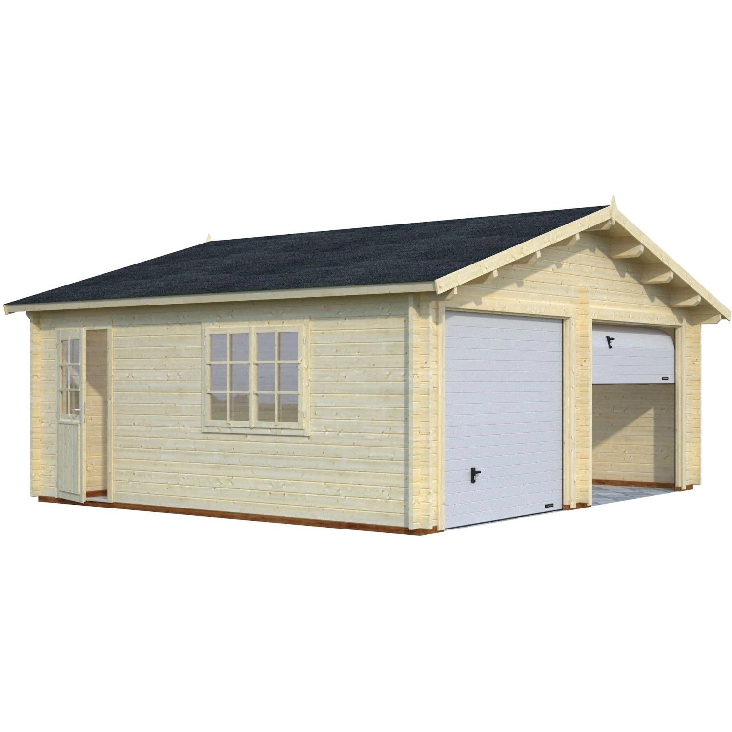 Palmako Holzgarage Roger mit Sektionaltor Natur 575 cm x 510 cm