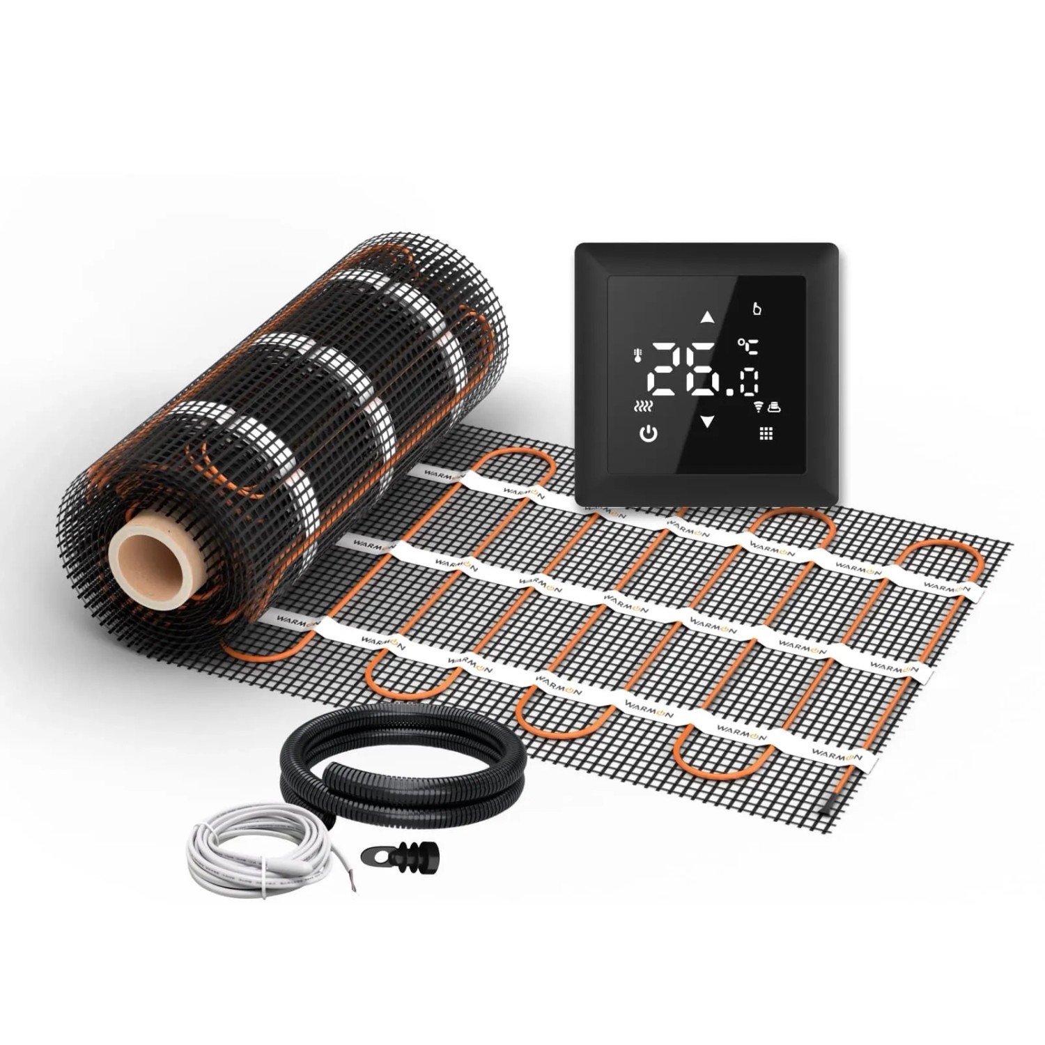 WARMON Fußbodenheizung Elektrisch LIGHT 100 W/m² mit Thermostat TS 100 WiFi Schwarz 12 m²