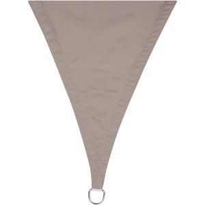 Braun-graues Perel Dreieck-Sonnensegel 360x360 cm mit D-Ring zur Befestigung.