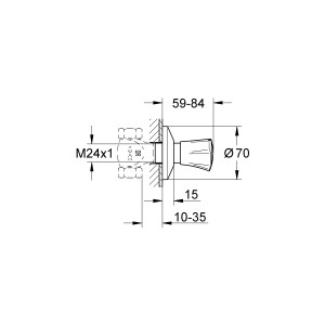 Technische Zeichnung: Grohe Costa UP-Ventil Oberbau Chrom mit Maßen und Details zur Installation.