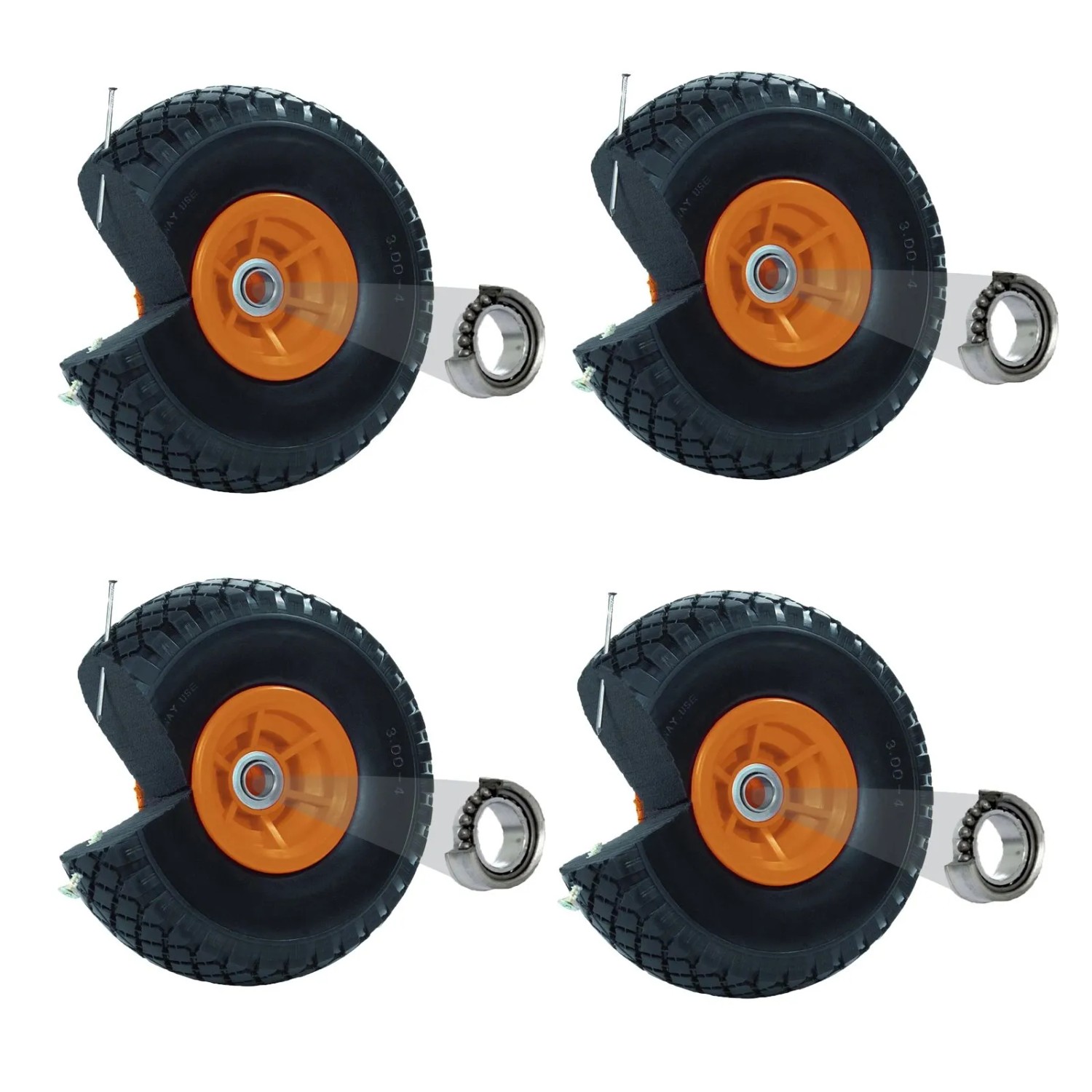 TRUTZHOLM 4x Sackkarrenrad PU Rad 260x85mm 3.00-4 60mm Versetze Nabe Durchmesser 20mm Orange