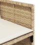 Detailansicht eines beigen Gartenstuhls aus Rattan mit cremefarbenem Kissen, Teil der vidaXL 11-tlg. Essgruppe.