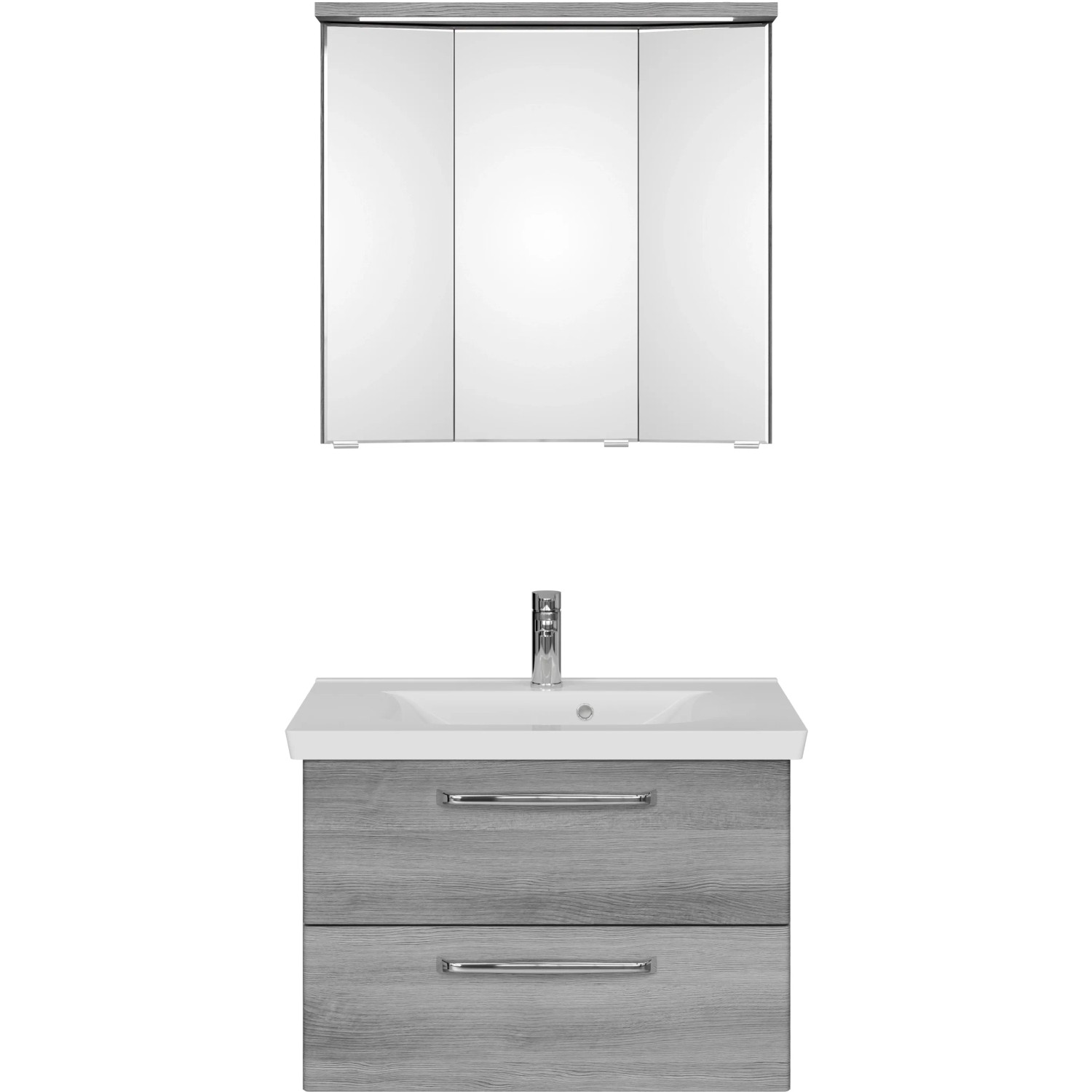 Pelipal Badmöbel-Set Trentino Graphit mit Spiegelschrank und Waschbeckenunterschrank.