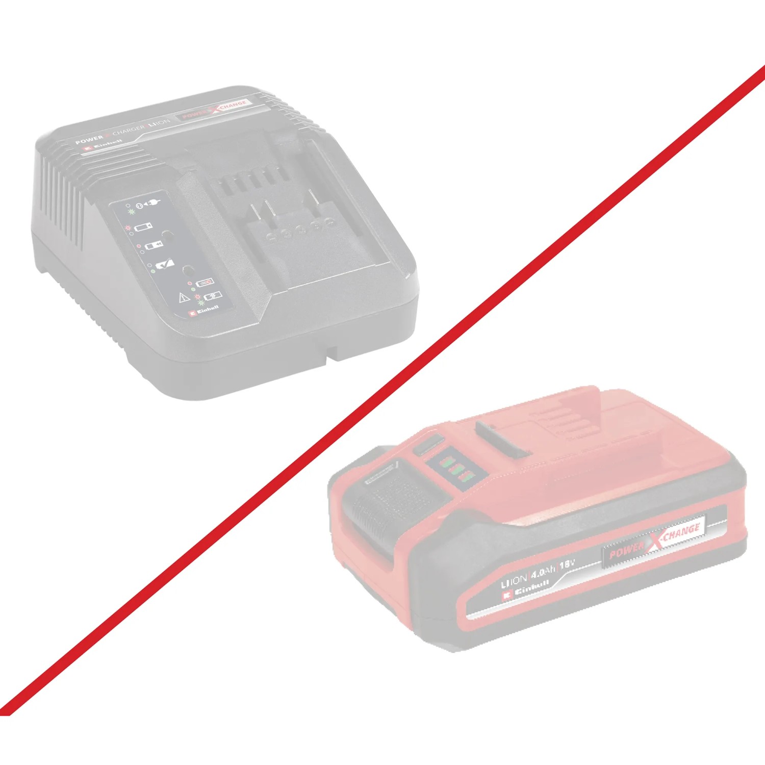 Einhell Power X-Change Akku und Ladegerät (nicht enthalten) für Rasentrimmer.