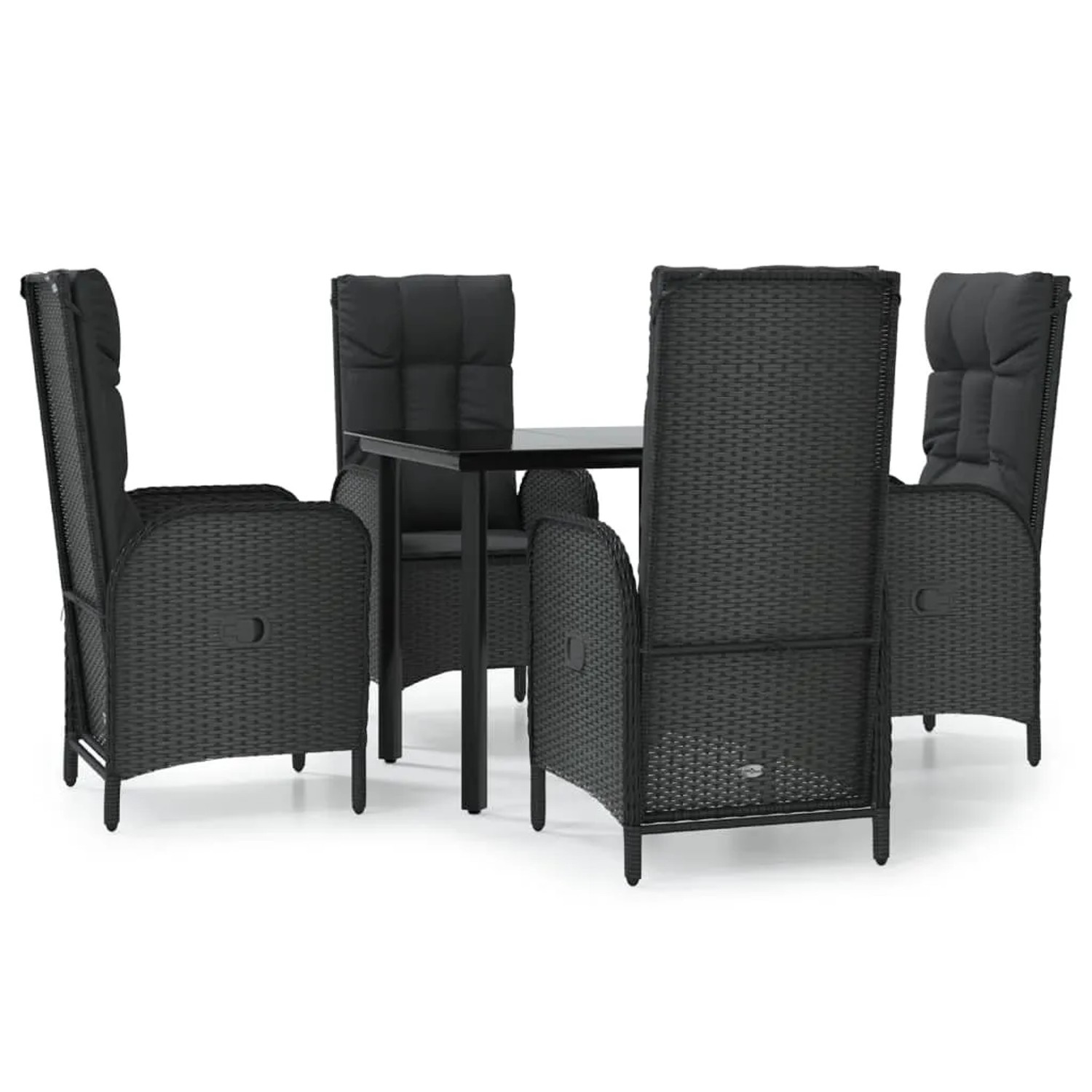 vidaXL 5-Tlg Garten-Essgruppe mit Kissen Schwarz Poly Rattan 3185188