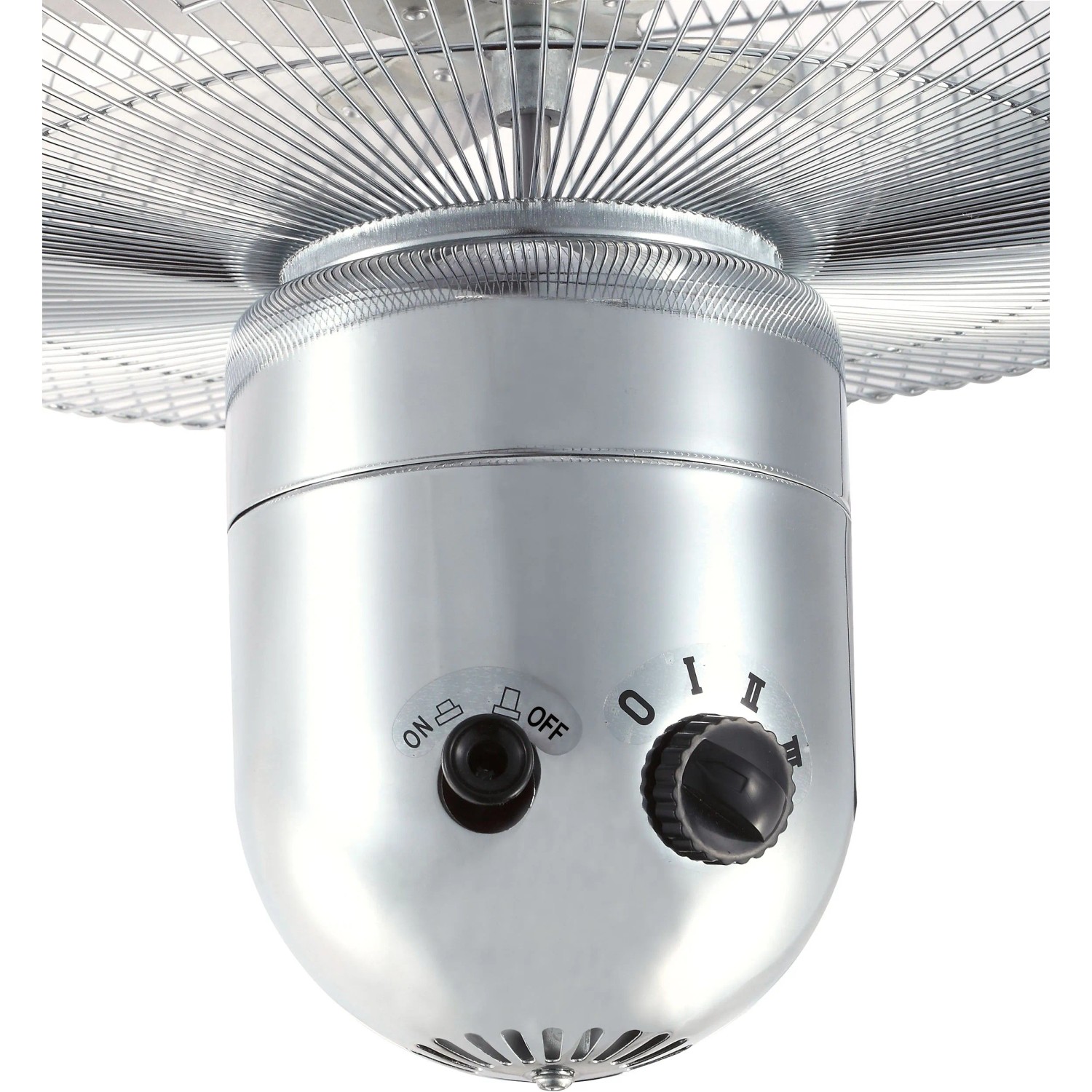 Detailaufnahme: Chrom Standventilator SV 45-40 mit Bedienelementen.