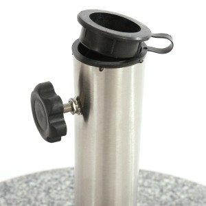 Detailaufnahme: MCW Sonnenschirmständer 20 kg, marmoriert, mit Edelstahlhalterung und Feststellschraube.