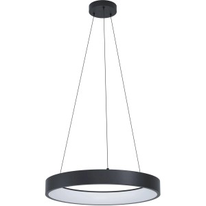 Moderne, schwarze LED-Hängeleuchte Marghera-Z von Eglo mit ringförmigem Design und weißem LED-Profil.