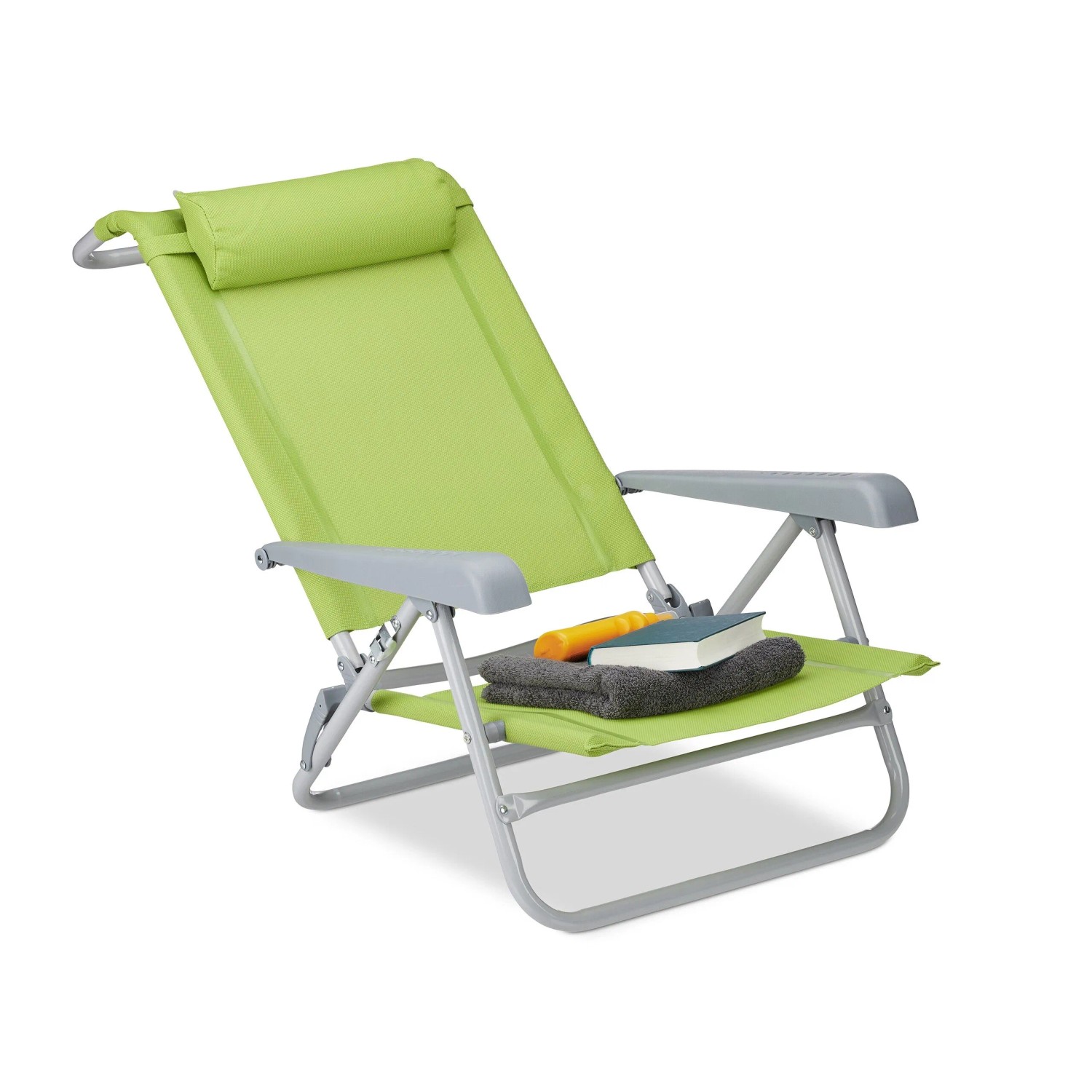 Relaxdays Liegestuhl Stahl Grün Klappbar 8-fach Verstellbar mit Nackenkissen 76,5 cm x 58 cm x 80 cm 3,9 kg