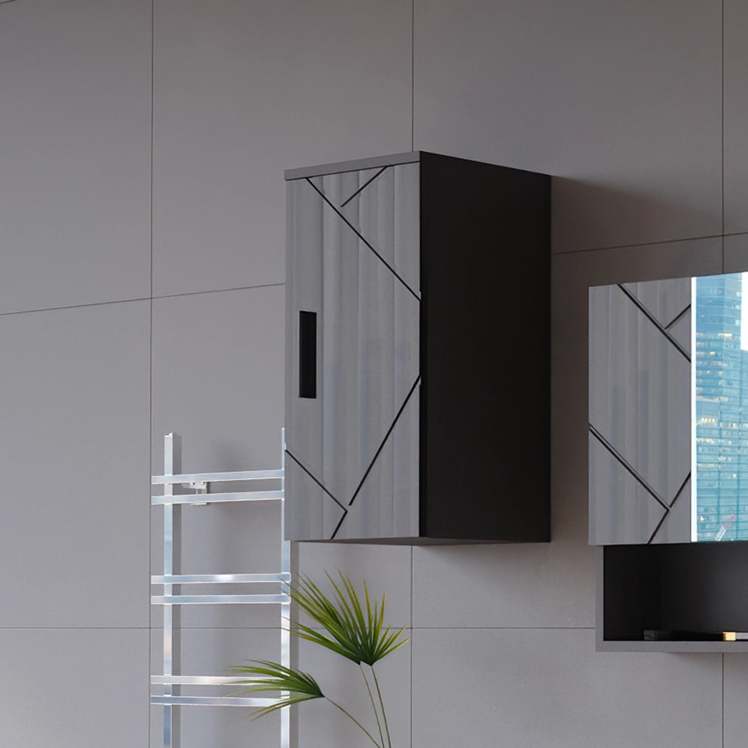 Vicco Badschrank Irma, anthrazit hochglanz, 30x59 cm, hängend. Badregal mit Stauraum.