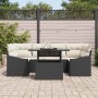 Schwarzes 7-tlg. vidaXL Garten-Sofa-Set aus Poly Rattan mit Tisch und Auflagen für Terrasse und Garten.