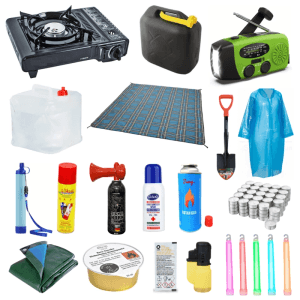 JUNG BLACKOUTPro Notfall Survival Kit 230-tlg. mit Gaskocher, Radio, Wasserfilter, Schaufel, Poncho für Krisen & Outdoor.